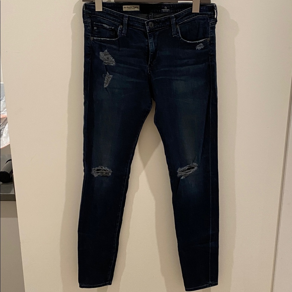 AG Adriano Goldschmied Dark Blue Distressed Skinny Jeans